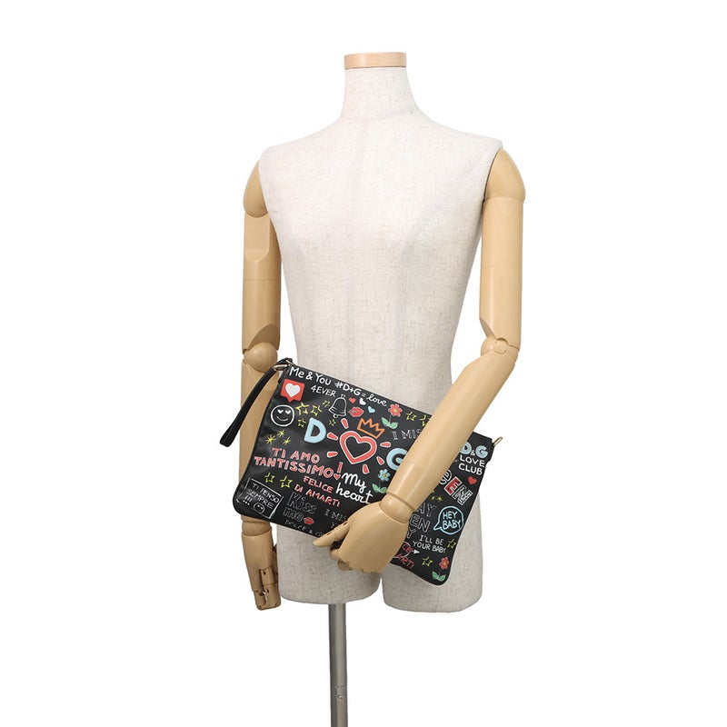 ドルチェ&ガッバーナ クラッチバッグ CLEO グラフィティ レザー DOLCE&GABBANA 黒 2way