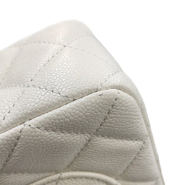 シャネル チェーンショルダーバッグ マトラッセ ココマーク トップハンドル スモール キャビアスキン AS5702 CHANEL 白