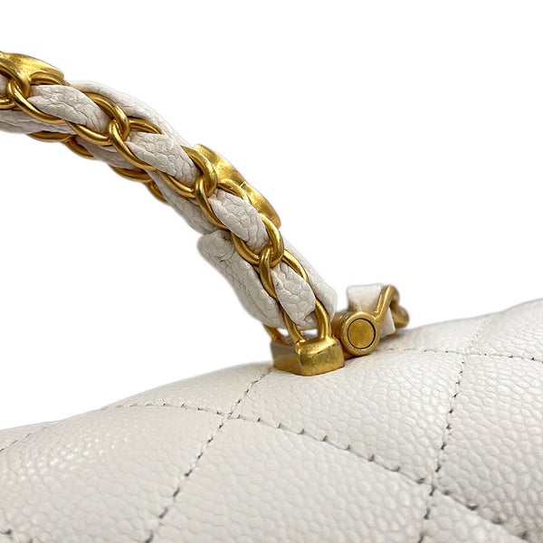 シャネル チェーンショルダーバッグ マトラッセ ココマーク トップハンドル スモール キャビアスキン AS5702 CHANEL 白