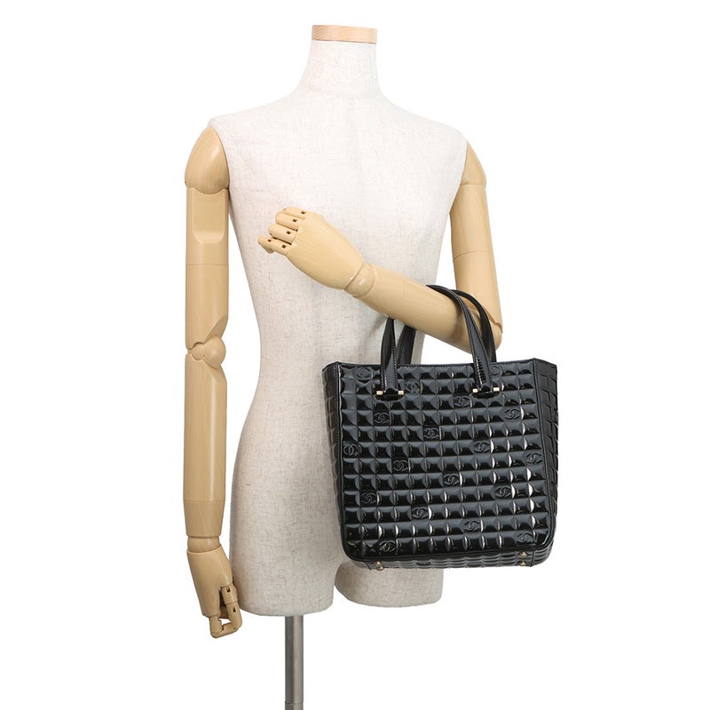 シャネル ハンドバッグ ココマーク チョコバー パテントレザー CHANEL 黒