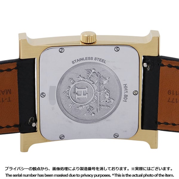 エルメス Hウォッチ GM エプソン/ブラック HH1.801 HERMES 腕時計 シルバー文字盤 クォーツ
