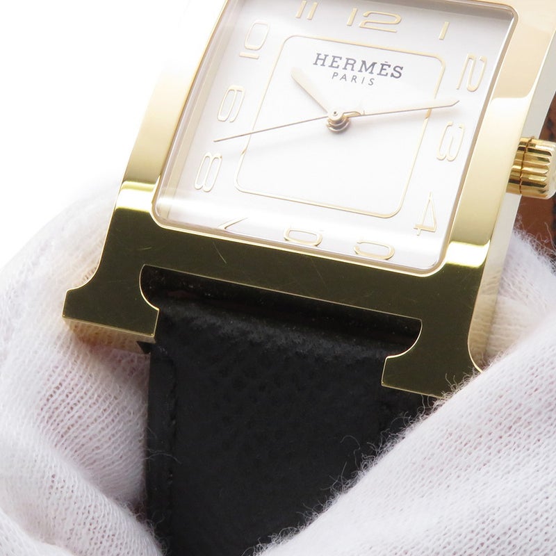 エルメス Hウォッチ GM エプソン/ブラック HH1.801 HERMES 腕時計 シルバー文字盤 クォーツ