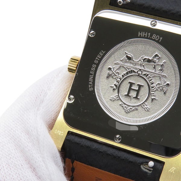 エルメス Hウォッチ GM エプソン/ブラック HH1.801 HERMES 腕時計 シルバー文字盤 クォーツ