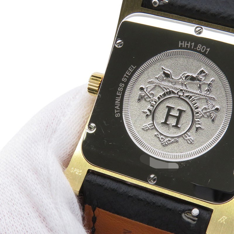 エルメス Hウォッチ GM エプソン/ブラック HH1.801 HERMES 腕時計 シルバー文字盤 クォーツ