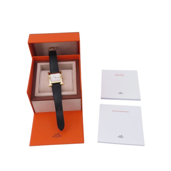 エルメス Hウォッチ GM エプソン/ブラック HH1.801 HERMES 腕時計 シルバー文字盤 クォーツ