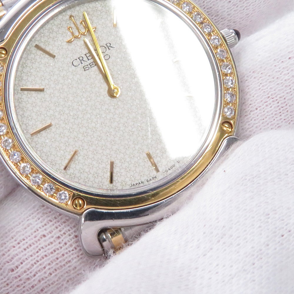 セイコー クレドール ダイヤベゼル 5A74-0190 SEIKO 腕時計 アイボリー