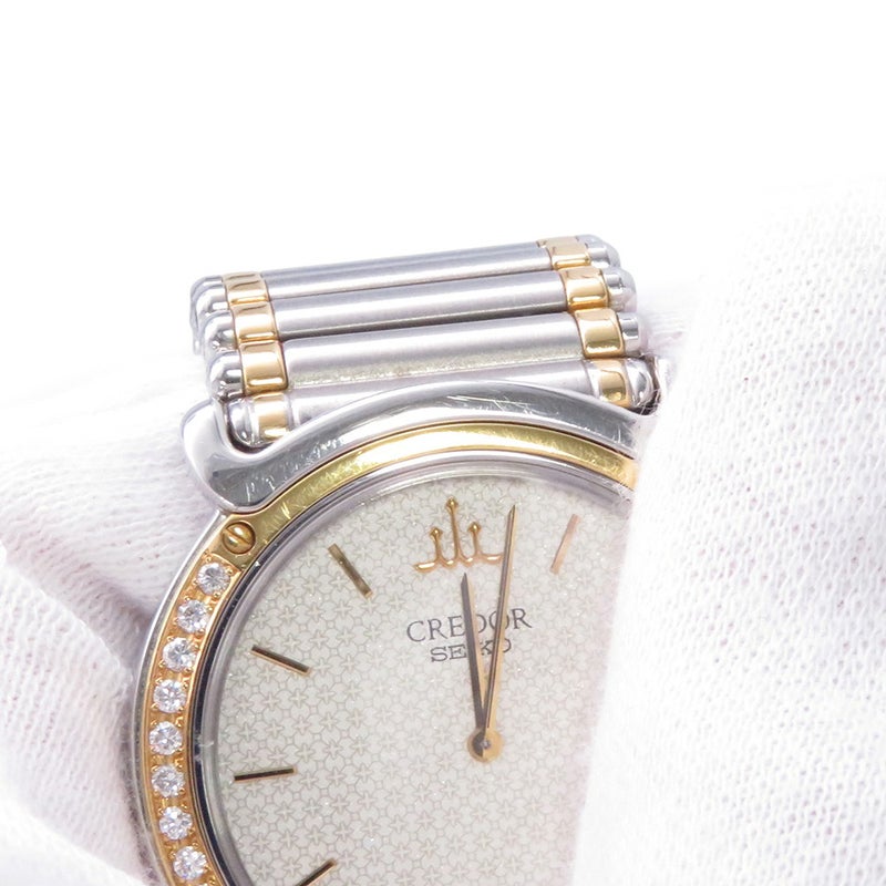 セイコー クレドール ダイヤベゼル 5A74-0190 SEIKO 腕時計 アイボリー文字盤