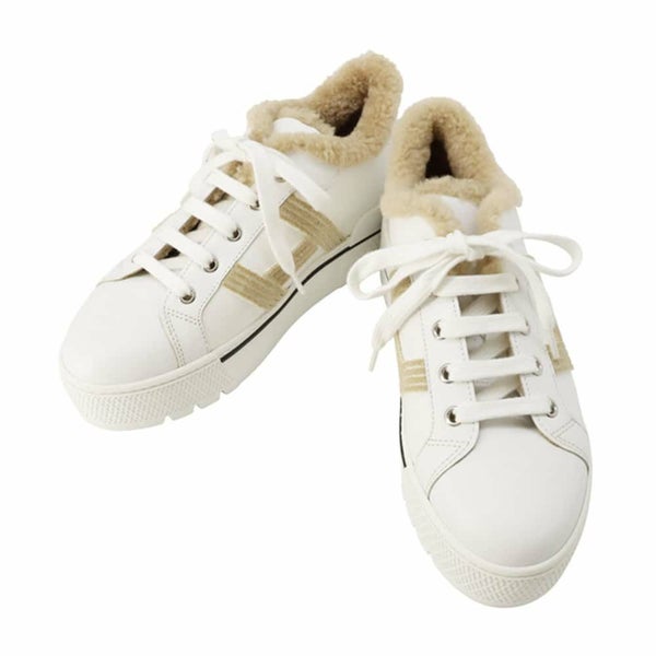 エルメス スニーカー デア カーフレザー シープスキン レディースサイズ37 HERMES 白