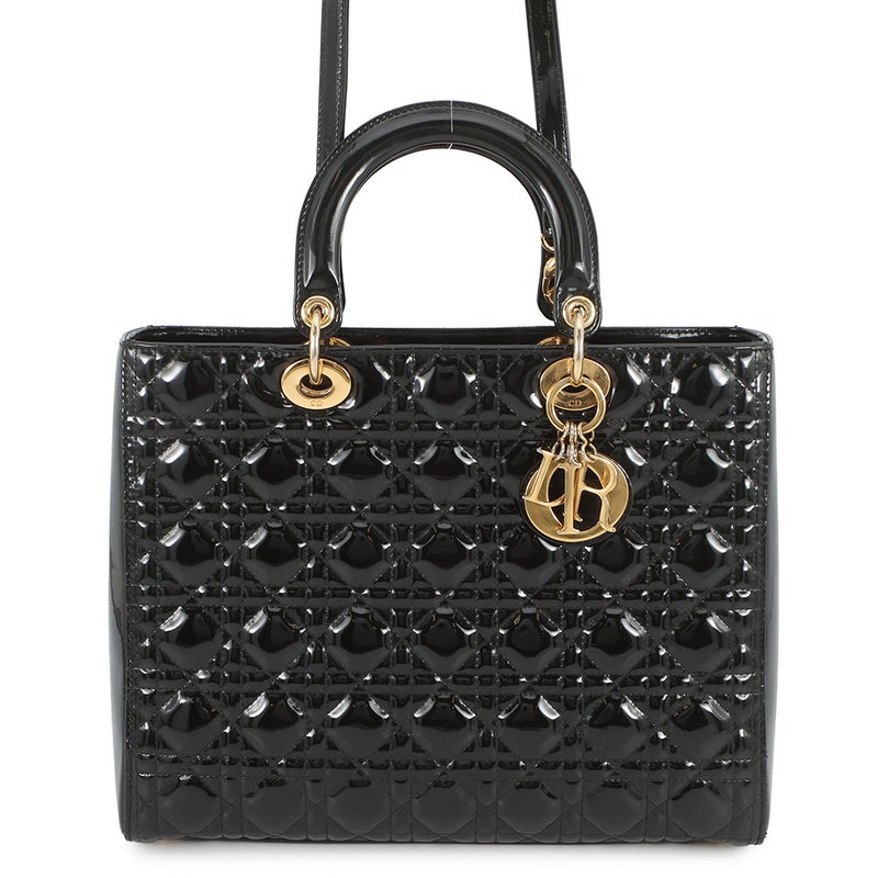 ディオール ハンドバッグ カナージュ レディディオール ラージ パテントレザー Christian Dior 2way 黒