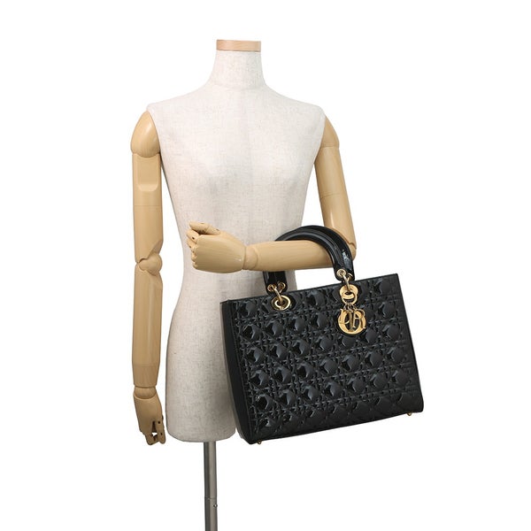ディオール ハンドバッグ カナージュ レディディオール ラージ パテントレザー Christian Dior 2way 黒