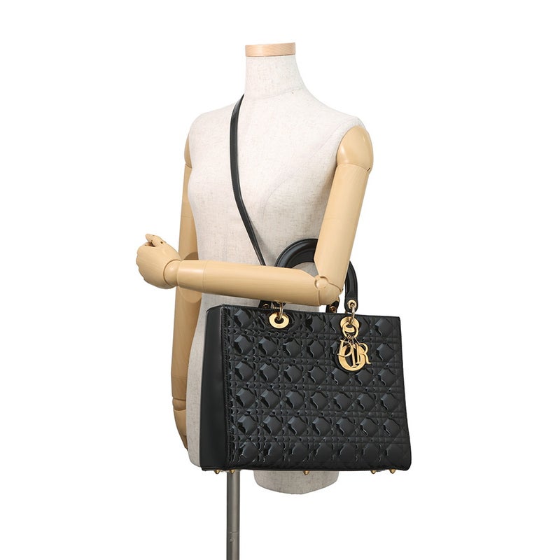 ディオール ハンドバッグ カナージュ レディディオール ラージ パテントレザー Christian Dior 2way 黒