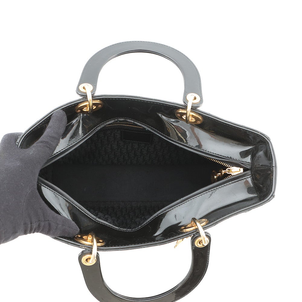 極 美品 Christian Dior ディオール レディディオール カナージュ エナメル パテント レザー 2way ハンドバッグ ショルダーバッグ 黒 25867 Christian Dior（クリスチャン・ディオール） クリスチャン ディオール