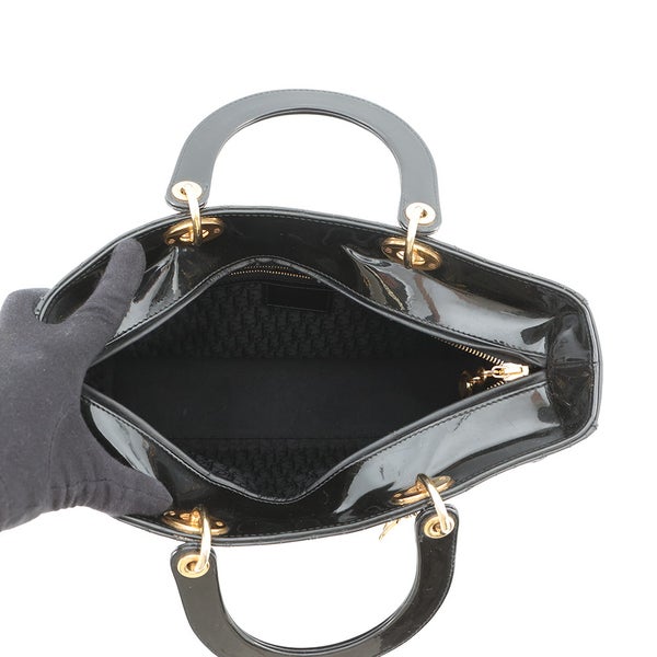 ディオール ハンドバッグ カナージュ レディディオール ラージ パテントレザー Christian Dior 2way 黒