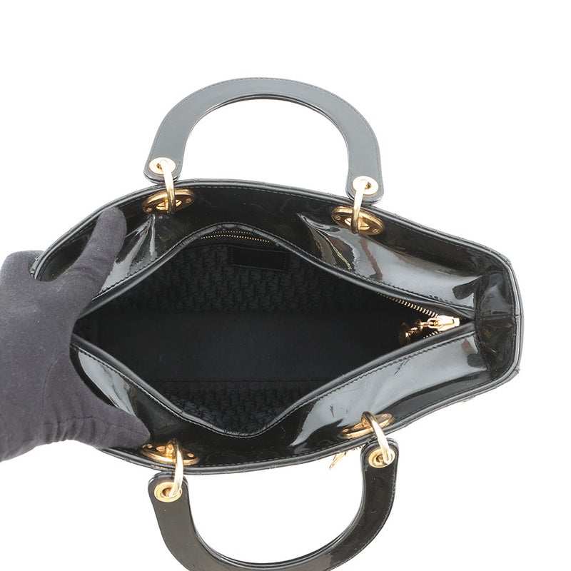 ディオール ハンドバッグ カナージュ レディディオール ラージ パテントレザー Christian Dior 2way 黒