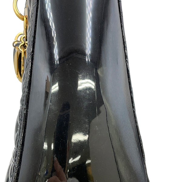 ディオール ハンドバッグ カナージュ レディディオール ラージ パテントレザー Christian Dior 2way 黒