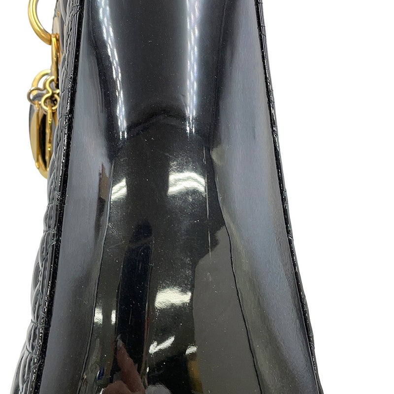 ディオール ハンドバッグ カナージュ レディディオール ラージ パテントレザー Christian Dior 2way 黒
