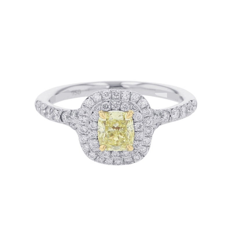 ティファニー ソレスト クッションカット ファンシーイエローダイヤ 0.71ct 0.46ct Pt950/K18YG 9号 鑑定書付