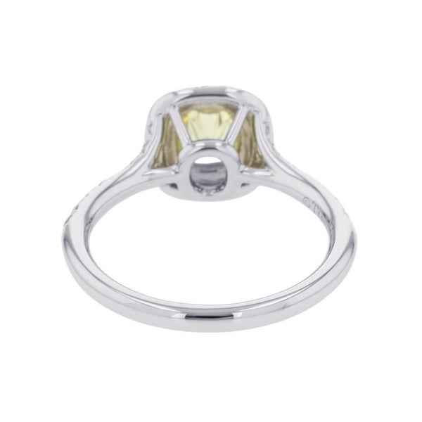 ティファニー ソレスト クッションカット ファンシーイエローダイヤ 0.71ct 0.46ct Pt950/K18YG 9号 鑑定書付