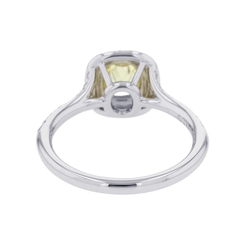 ティファニー ソレスト クッションカット ファンシーイエローダイヤ 0.71ct 0.46ct Pt950/K18YG 9号 鑑定書付