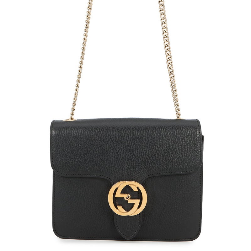 グッチ チェーンショルダーバッグ インターロッキングG レザー 510304 GUCCI アウトレット品 黒