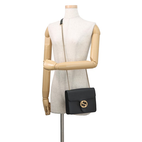 グッチ チェーンショルダーバッグ インターロッキングG レザー 510304 GUCCI アウトレット品 黒