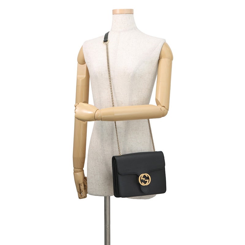 グッチ チェーンショルダーバッグ インターロッキングG レザー 510304 GUCCI アウトレット品 黒