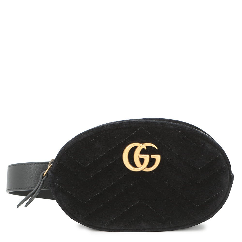 【美品】GUCCI グッチ ウエストポーチ マーモント レザー ブラック 正規品 グッチ ウエストバッグ GGマーモント キルティング レザー/ベロア