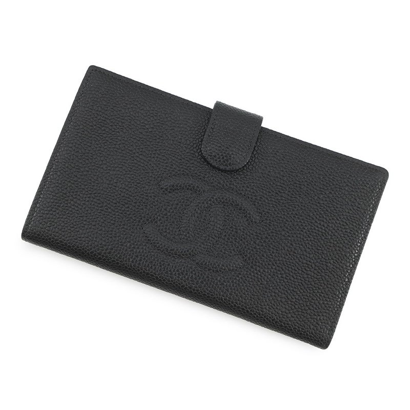 シャネル 長財布 ココマーク がま口 キャビアスキン A13498 CHANEL 財布 黒