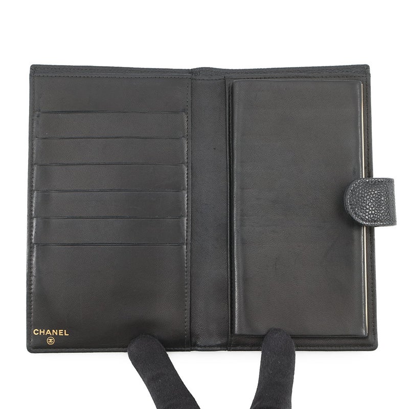 シャネル 長財布 ココマーク がま口 キャビアスキン A13498 CHANEL 財布 黒