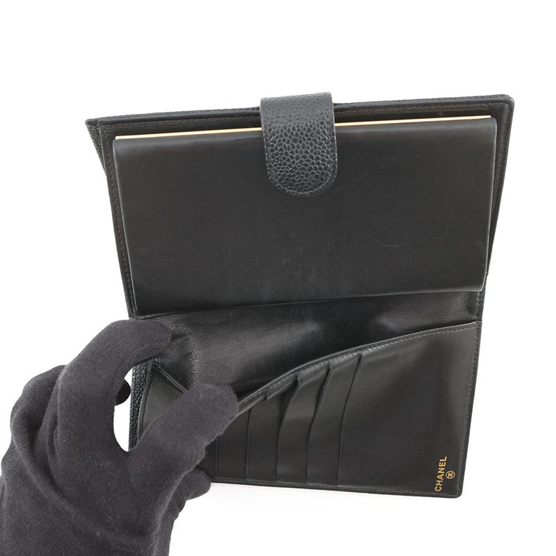 シャネル 長財布 ココマーク がま口 キャビアスキン A13498 CHANEL 財布 黒