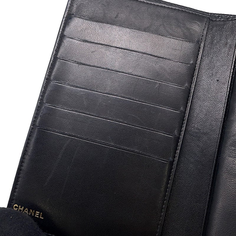シャネル 長財布 ココマーク がま口 キャビアスキン A13498 CHANEL 財布 黒