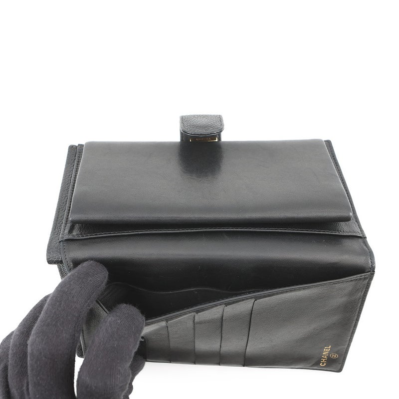 シャネル 長財布 ココマーク がま口 キャビアスキン A13498 CHANEL 財布 二つ折り財布 黒