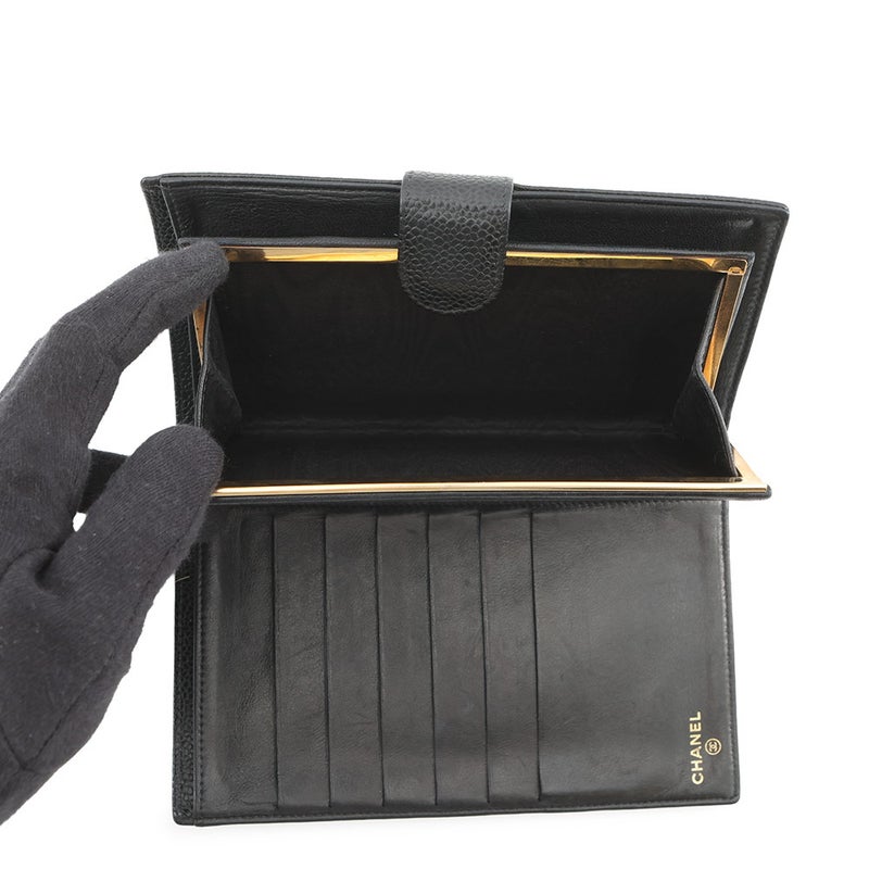 シャネル 長財布 ココマーク がま口 キャビアスキン A13498 CHANEL 財布 二つ折り財布 黒