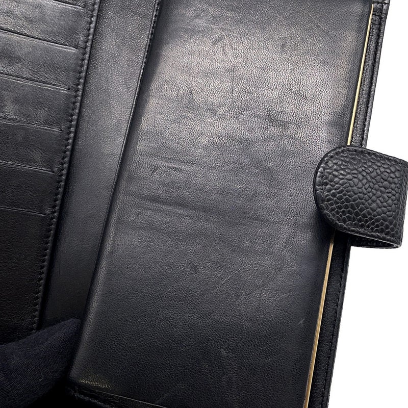 シャネル 長財布 ココマーク がま口 キャビアスキン A13498 CHANEL 財布 二つ折り財布 黒