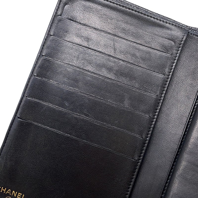 シャネル 長財布 ココマーク がま口 キャビアスキン A13498 CHANEL 財布 二つ折り財布 黒