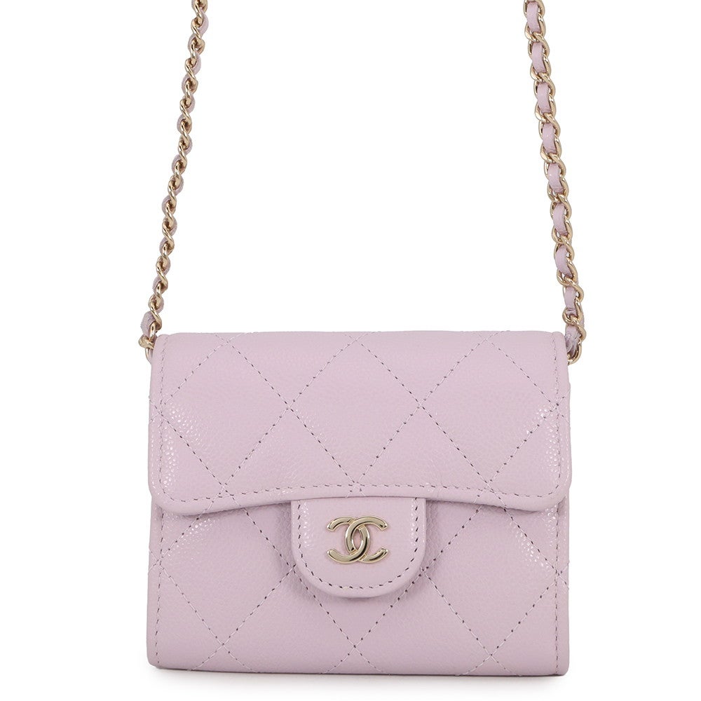 CHANEL チェーンウォレット　バイオレットカラー シャネル チェーンウォレット マトラッセ ココマーク ミニ キャビア