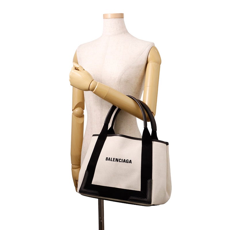 バレンシアガ トートバッグ ネイビーカバス S ポーチ付 339933 BALENCIAGA 黒 白