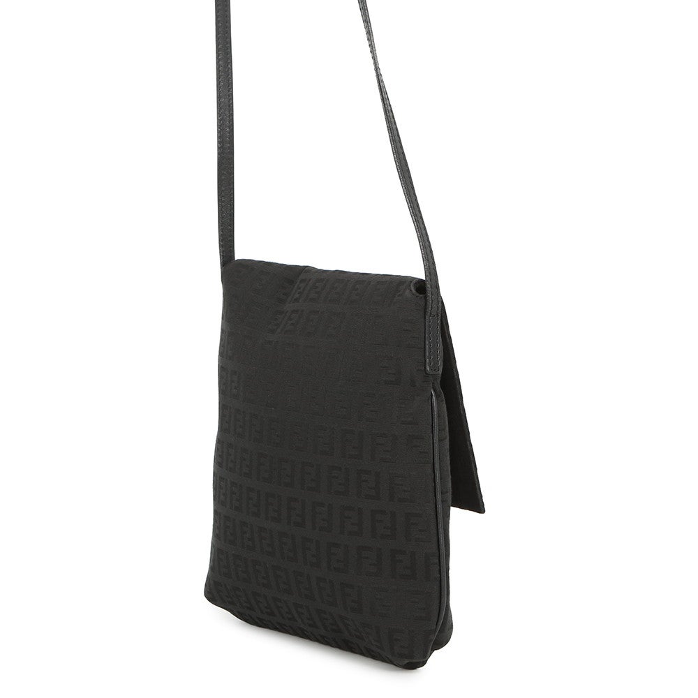 本物 フェンディ FENDI ズッキーノ ショルダーバッグ ポシェット キャンバス ブラック 8BT075 Zucchino バッグ 中古 FENDI（フェンディ） ショルダーバッグ ズッキーノ キャンバス レザー