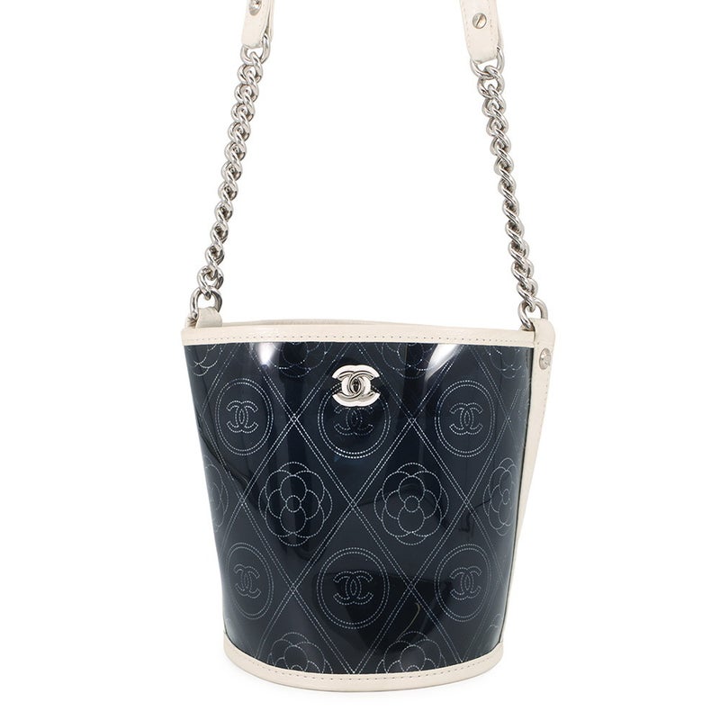シャネル チェーンショルダーバッグ カメリア ココマーク ビニール/レザー A57636 CHANEL 黒 白