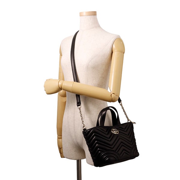 グッチ ハンドバッグ GGマーモント トートバッグ ラムスキン スモール 847386 GUCCI 黒