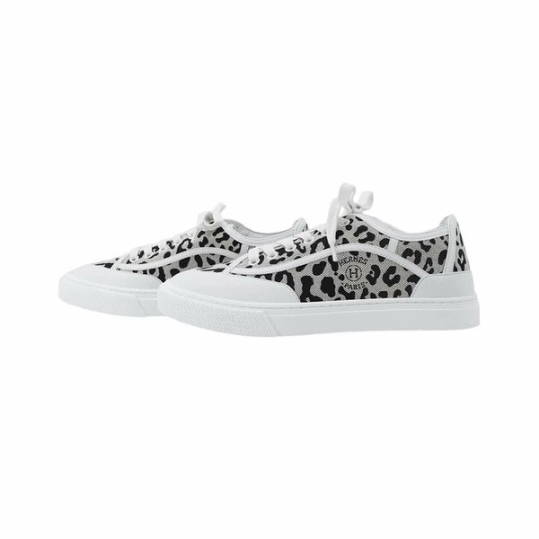 エルメス スニーカー ゲット キャンバス レディースサイズ38 HERMES 靴 白 レオパード柄