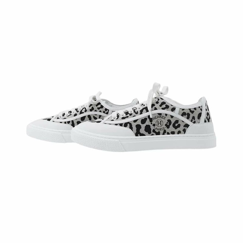 エルメス スニーカー ゲット キャンバス レディースサイズ38 HERMES 靴 白 レオパード柄