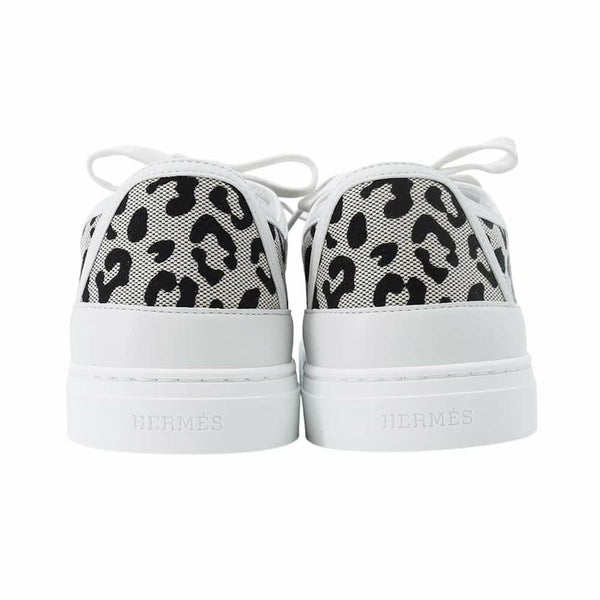 エルメス スニーカー ゲット キャンバス レディースサイズ38 HERMES 靴 白 レオパード柄