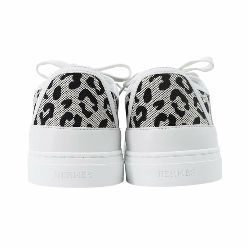エルメス スニーカー ゲット キャンバス レディースサイズ38 HERMES 靴 白 レオパード柄