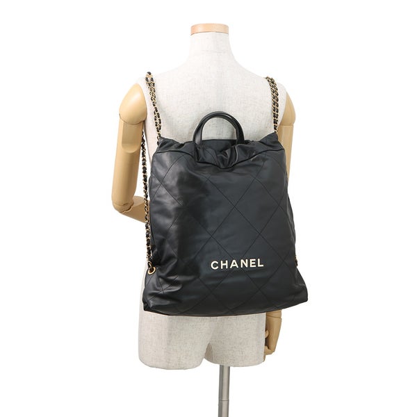 シャネル リュック シャネル22 ラージ レザー AS3313 CHANEL バックパック バッグ 黒