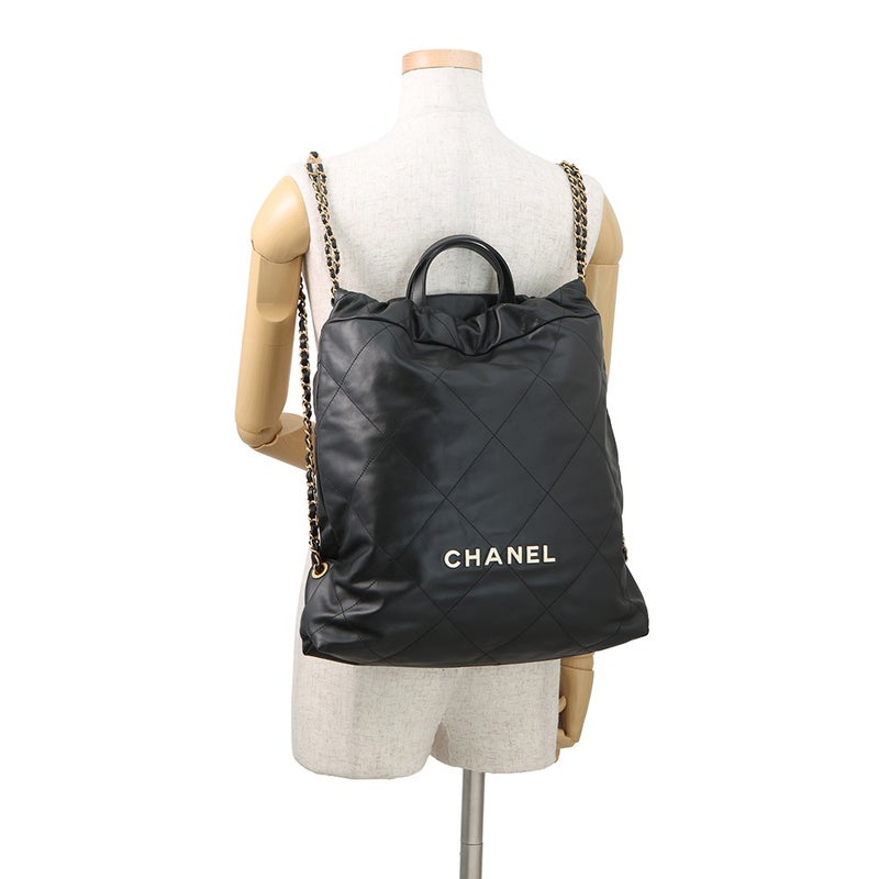 シャネル リュック シャネル22 ラージ レザー AS3313 CHANEL バックパック バッグ 黒