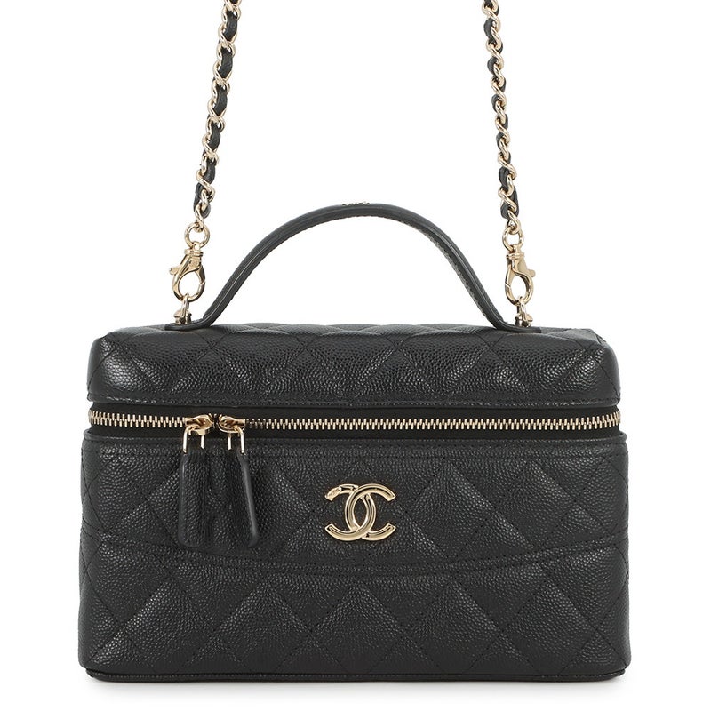 シャネル チェーンショルダーバッグ ヴァニティケース ココマーク キャビアスキン AP4407 CHANEL バニティ 黒