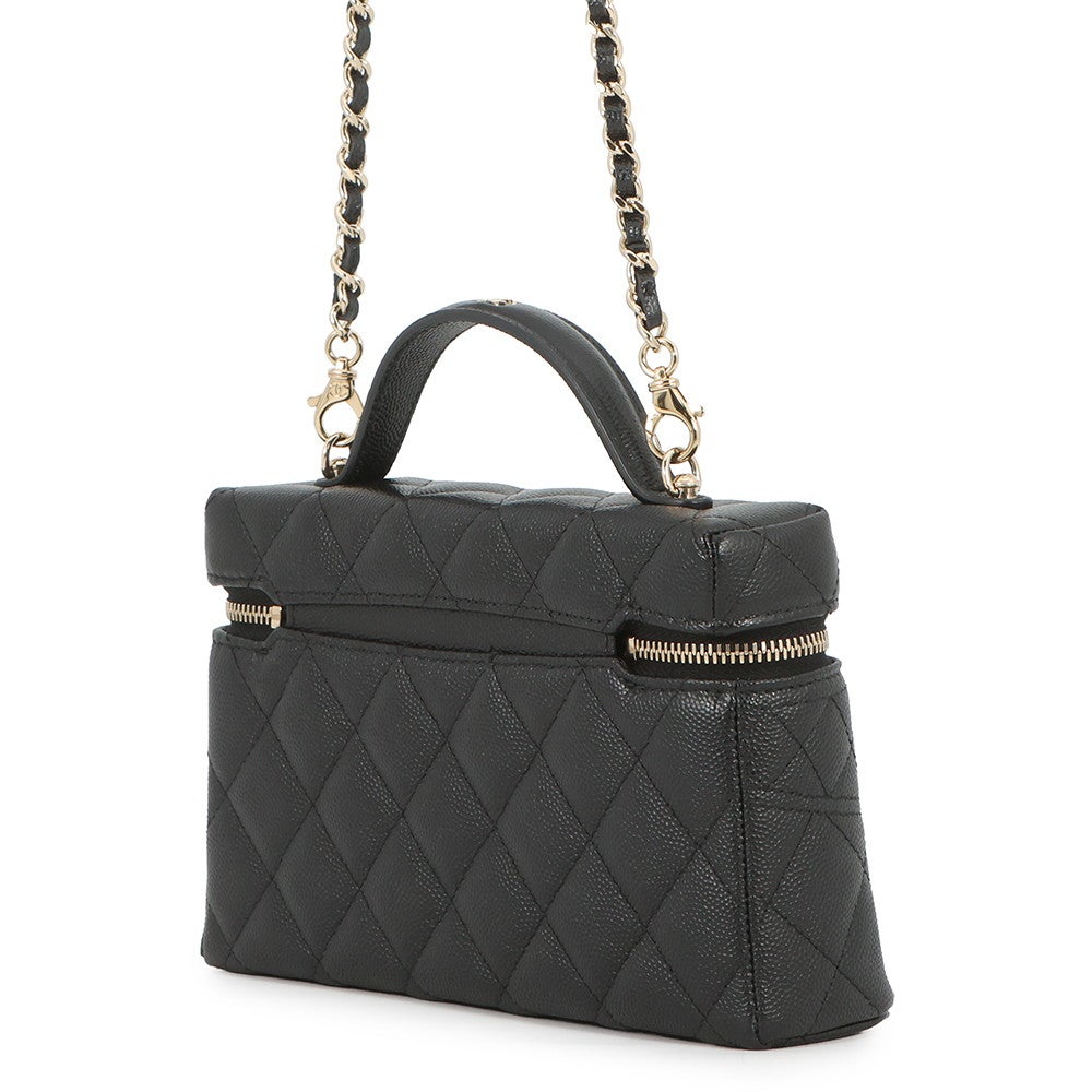 シャネル チェーンショルダーバッグ ヴァニティケース ココマーク キャビアスキン AP4407 CHANEL バニティ 黒 CHANEL - シャネル チェーンショルダーバッグ ヴァニティケース ココ