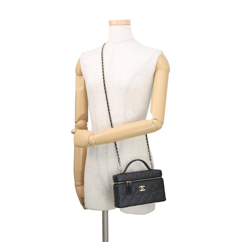 シャネル チェーンショルダーバッグ ヴァニティケース ココマーク キャビアスキン AP4407 CHANEL バニティ 黒