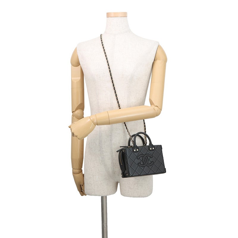 シャネル チェーンショルダーバッグ マトラッセ バニティケース レザー AS3344 CHANEL ポシェット ヴァニティ 黒